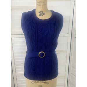 Vintage 70s Full Fashioned Navy Blue Sweater Vest Cable Knit Medium Hong Kong